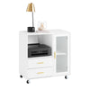 Suporte para impressora SoBuy ASK09-W com rodas, 2 gavetas, 1 porta de vidro, 75 x 40 x 76 cm