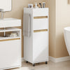 SoBuy BZR225-WN Mueble Auxiliar Estrecho con Ruedas Armario de Baño con Cajón y Puerta Blanco
