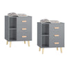 SoBuy FBT95-HGx2 Set de 2 Mesas Auxiliares Mesita de Noche con 3 Cajones Gris