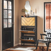 SoBuy FSR164-SCH Zapatero Estrecho con 3 Solapas Negro y Natural 62x24x125 cm