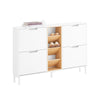 SoBuy FSR183-WN Zapatero con 4 Puertas y 3 Compartimentos Abiertos Blanco Madera