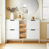 SoBuy FSR183-WN Zapatero con 4 Puertas y 3 Compartimentos Abiertos Blanco Madera
