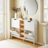 SoBuy FSR183-WN Zapatero con 4 Puertas y 3 Compartimentos Abiertos Blanco Madera
