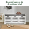 Preventa-SoBuy FSR23-W Banco Zapatero con acolchados cojines y 3 cubos Blanco