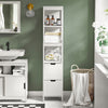 SoBuy FRG126-W Armario alto de Baño con 3 Estantes y 2 cajones Blanco