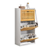 SoBuy FSR108-WN Zapatero con 3 solapas y 2 Ganchos Blanco/Madera