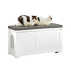 SoBuy FSR136-W Banco de madeira para gatos com 2 portas e 3 taças embutidas 90 x 36 x 44 cm
