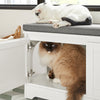 SoBuy FSR136-W Banco de madeira para gatos com 2 portas e 3 taças embutidas 90 x 36 x 44 cm