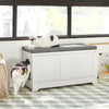 SoBuy FSR136-W Banco de madeira para gatos com 2 portas e 3 taças embutidas 90 x 36 x 44 cm