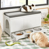 SoBuy FSR136-W Banco de madeira para gatos com 2 portas e 3 taças embutidas 90 x 36 x 44 cm