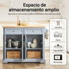Carrinho de cozinha SoBuy FKW71-II-HG com rodas, 2 gavetas, 4 portas, cinzento 