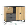 SoBuy FSB103-N Aparador de cozinha e sala com compartimento para micro-ondas (Ø6 cm) e prateleira em vidro, carvalho/preto