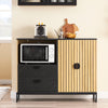SoBuy FSB103-N Aparador de cozinha e sala com compartimento para micro-ondas (Ø6 cm) e prateleira em vidro, carvalho/preto